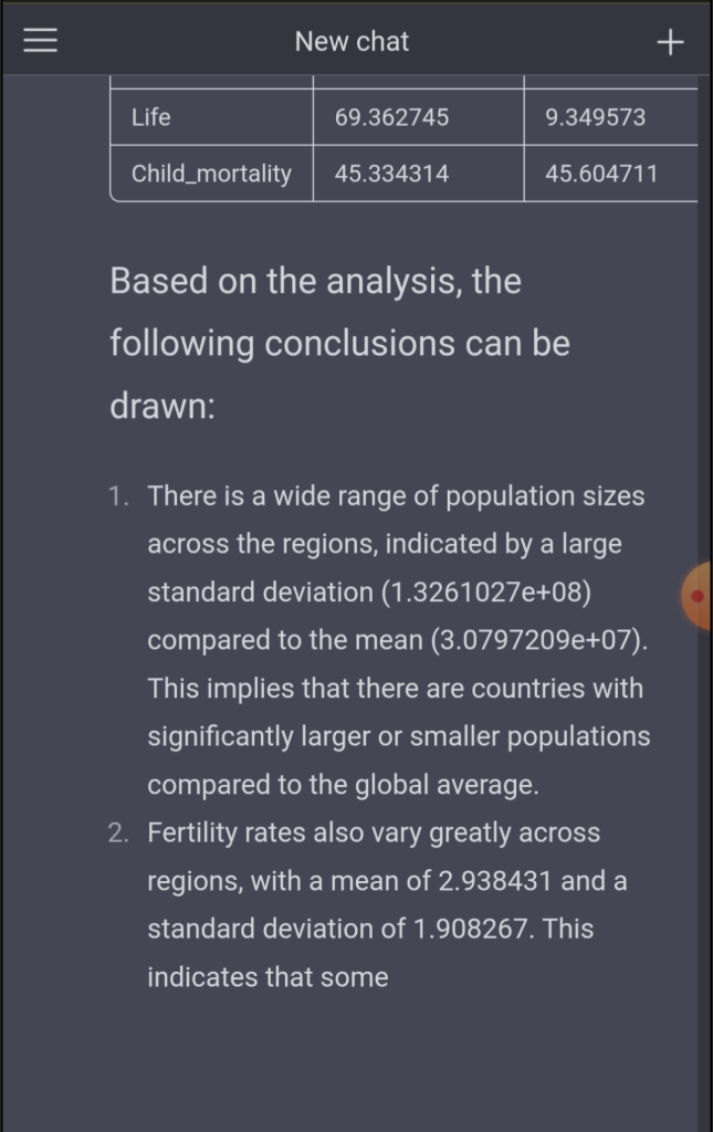 End of summary table and first two conclusion pointers